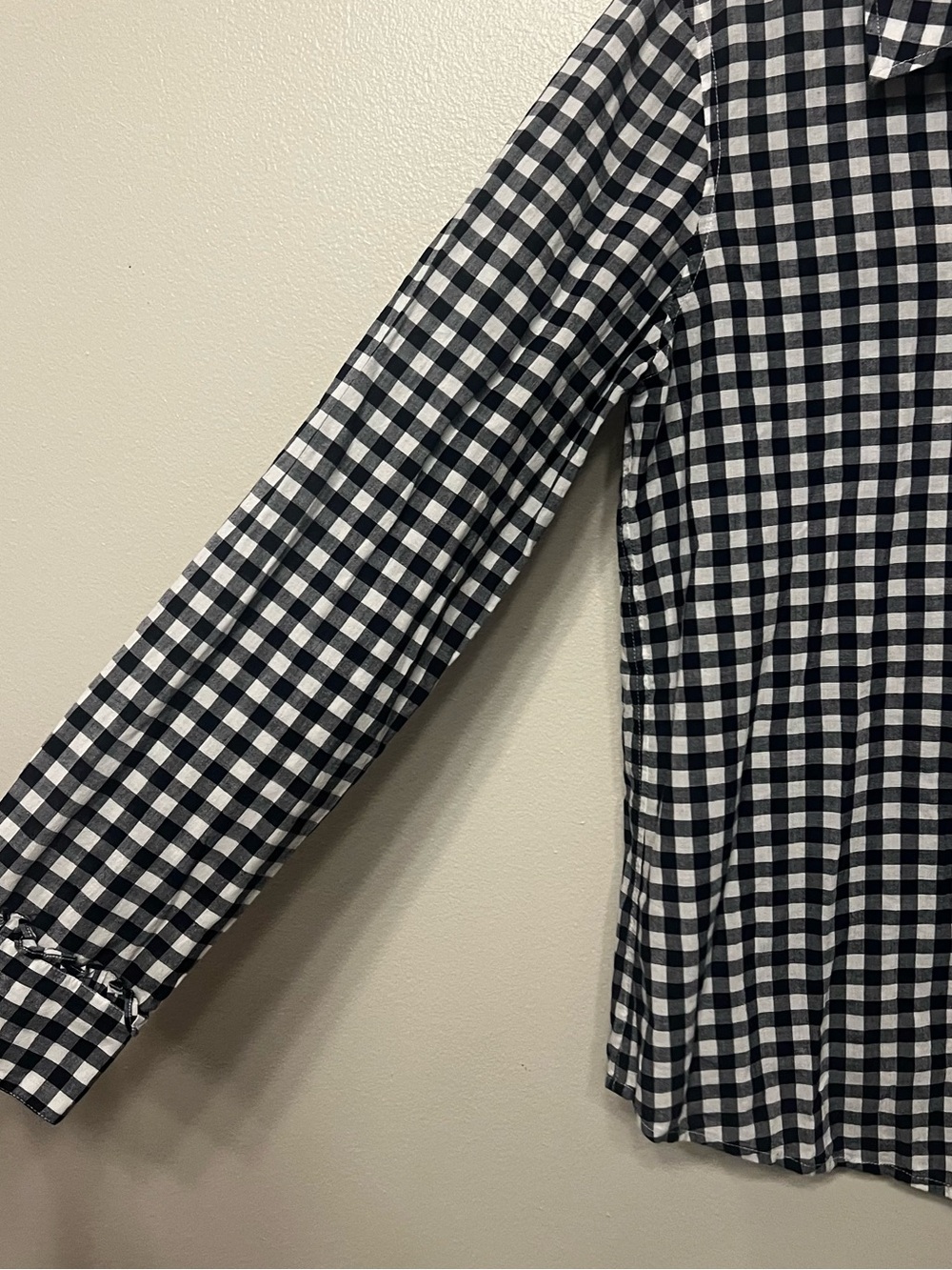 Draper James Navy White Gingham Button Down Shirt Ruffle Coastal Eurosummer - Picture 2 of 8